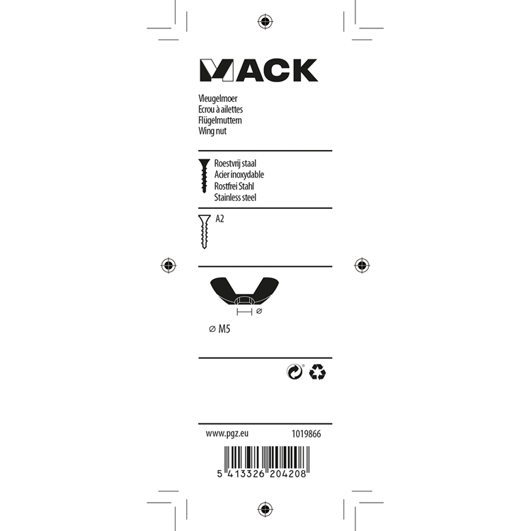 Mack 1019866 - vleugelmoer inox a2 4 st m5 | 10 stuks