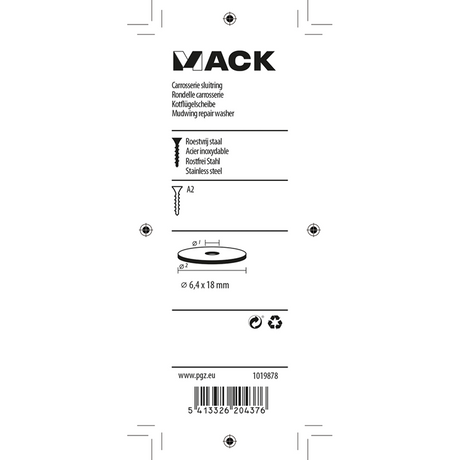 Mack 1019878 - carrosserie sluitring inox a2 8 st 6,4x18 | 10 stuks