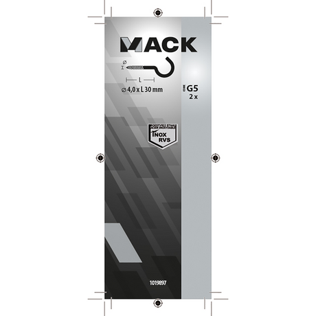 Mack 1019897 - schroefhaak roestvrijstaal 2 st 4,0x30 mm | 10 stuks