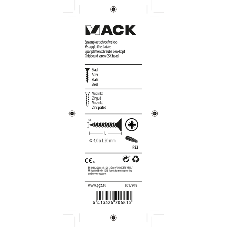 Mack 1017969 - spaanplaatschroef vz kop geelverz. 80st 4,0 x 20 mm | 5 stuks