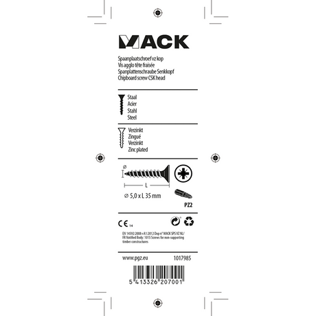 Mack 1017985 - spaanplaatschroef vz kop geelverz. 35st 5,0 x 35 mm | 5 stuks