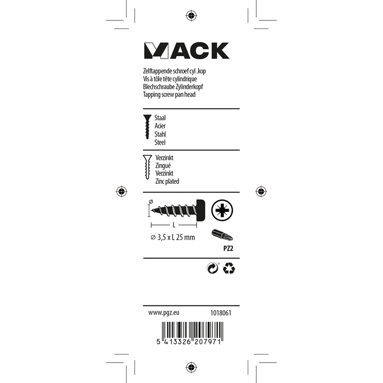 Mack 1018061 - zelftappende schroef cylkop verz. 56 st 3,5 x 25 mm | 5 stuks