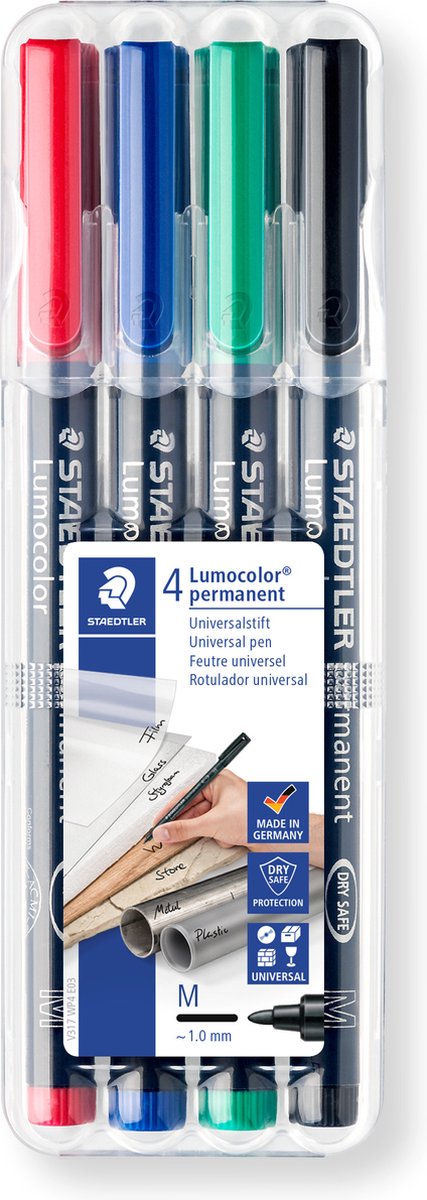 Staedtler lumocolor m permanent pen - box 4 kleuren