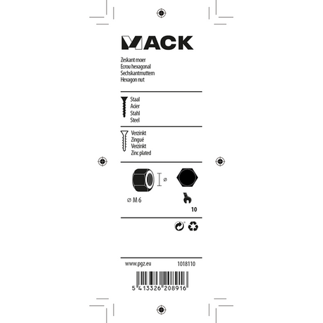 Mack 1018110 - zeskant moer staal verzinkt 100 st m 6 | 5 stuks