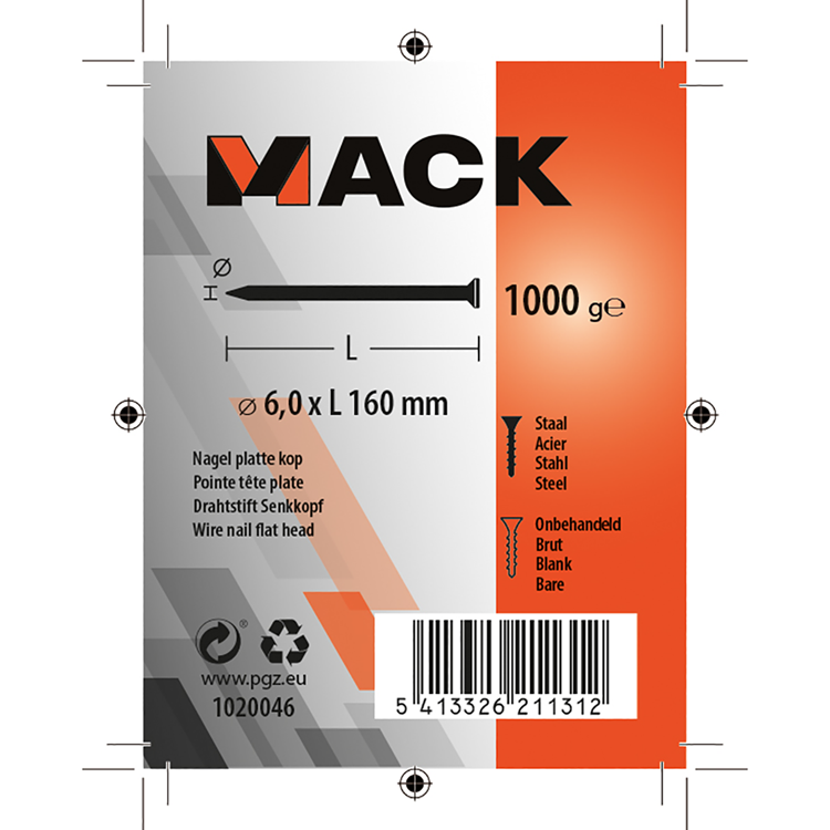 Mack 1020046 - nagel platte kop 1000 gr 6,0 x 160 mm | 10 stuks