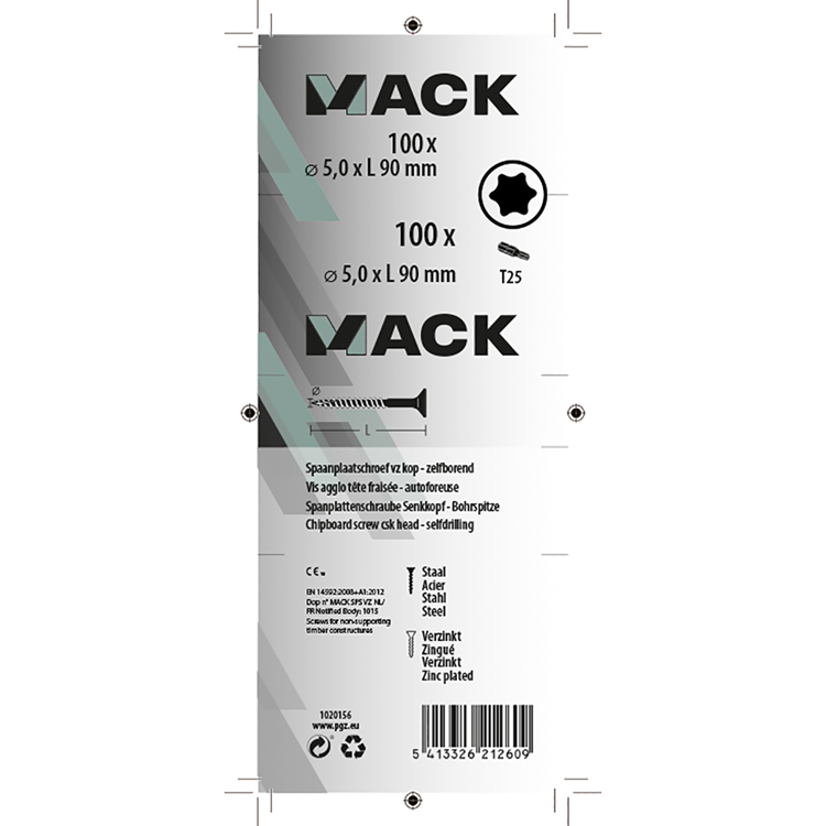 Mack 1020156 - spaanplaatschroef vz kp-zelfb.gvz 100st 5,0 x 90 mm | 2 stuks