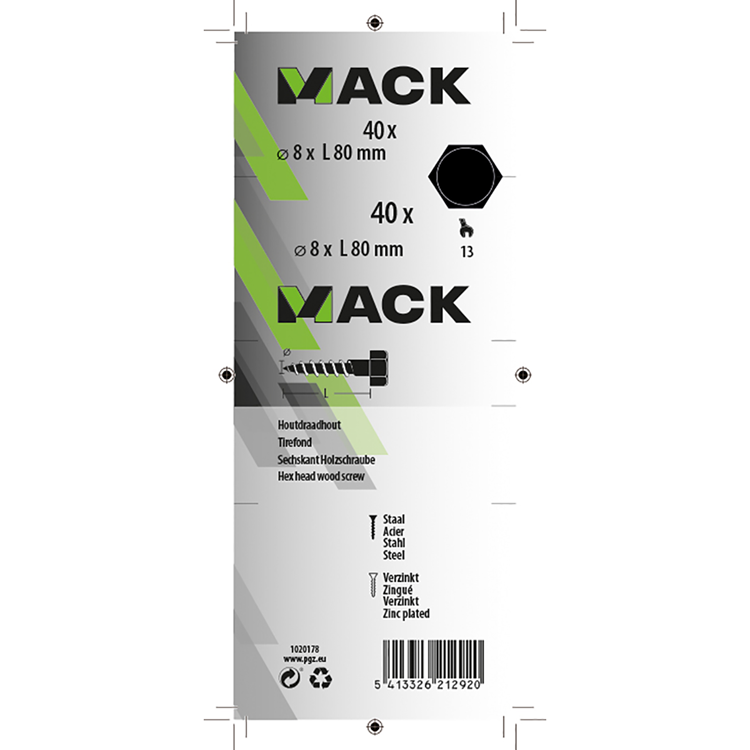 Mack 1020178 - houtdraadbout verzinkt 40 st 8 x 80 mm | 3 stuks
