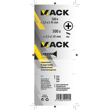 Mack 1020276 - gipsplaatschroef zwart gefosfat. 500 st 3,5 x 45 mm | 1 stuks