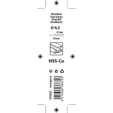 Mack 1018425 - metaalboor hss co5% din 338 ø 4,5 x 80 mm | 5 stuks