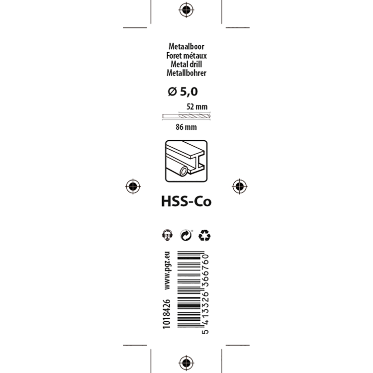 Mack 1018426 - metaalboor hss co5% din 338 ø 5,0 x 86 mm | 5 stuks