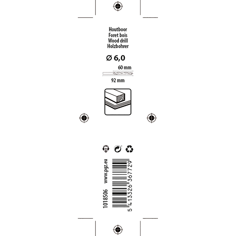 Mack 1018506 - machinehoutboor + centreerpunt ø 6,0 x 92 mm | 5 stuks