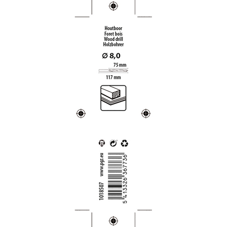 Mack 1018507 - machinehoutboor + centreerpunt ø 8,0 x 117 mm | 5 stuks