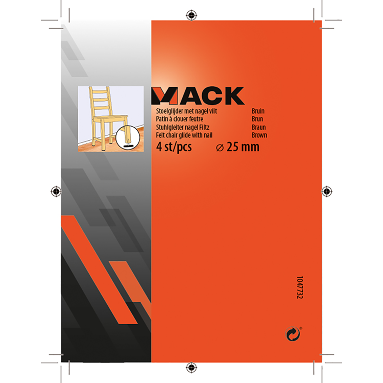 Mack 1047732 - stoelglijder met nagel vilt bruin ø 25 mm 4 st pcs | 6 stuks