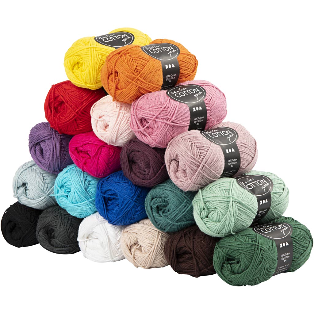 Creativ Company Baumwollgarn, Größe 8 4, L: 170 m, Inhalt kann variieren, verschiedene Farben, 20x50 g 1 Box