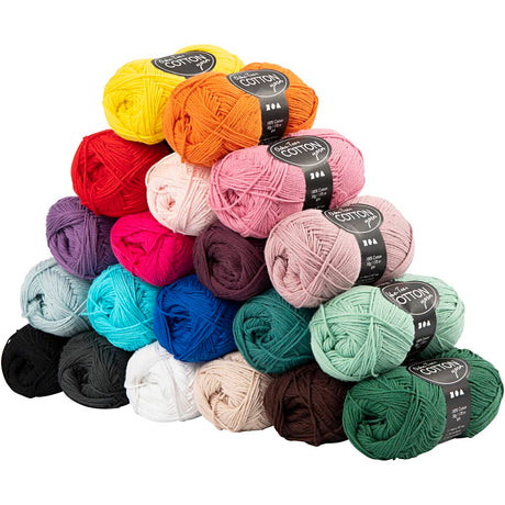 Creativ Company Baumwollgarn, Größe 8 4, L: 170 m, Inhalt kann variieren, verschiedene Farben, 20x50 g 1 Box