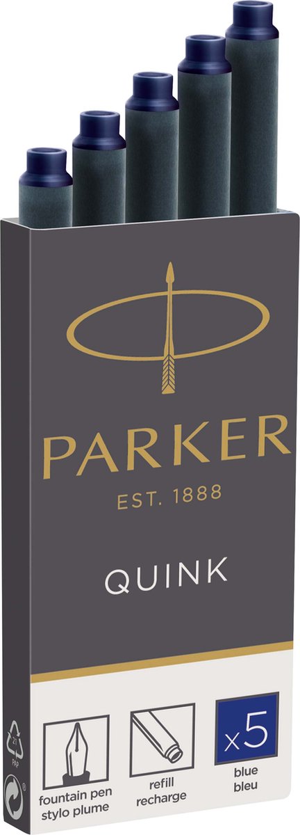 Parker lange Füllfederhalter-Tintenpatronen – blaue Quink-Tinte – 5 Stück