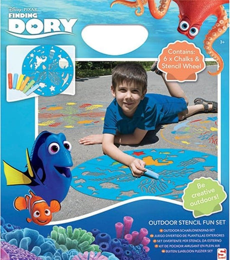 Jonotoys findet Dory-Bürgersteigkreide mit großen Schablonen zum Zeichnen auf der Straße