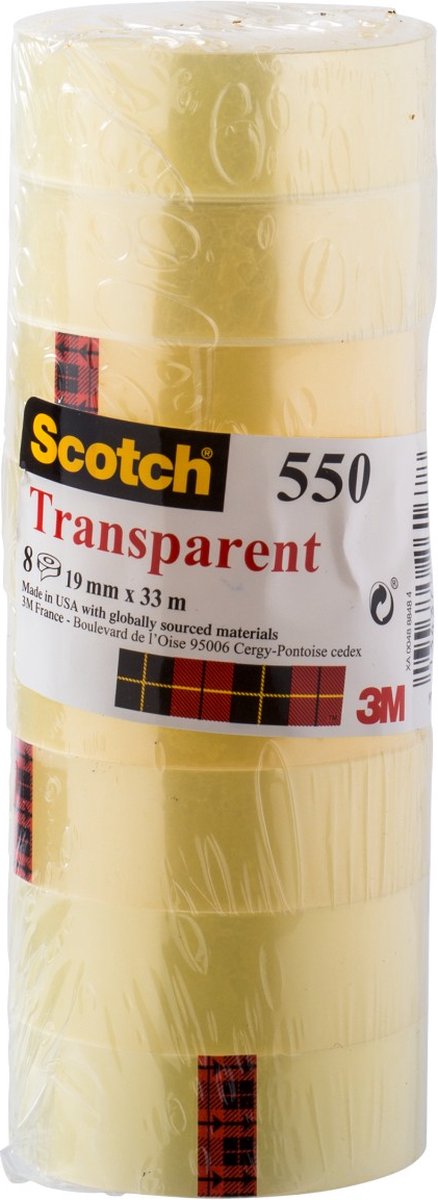Scotch-Klebeband, transparent, Turmpackung 550, 19 mm x 33 m, 8 Rollen