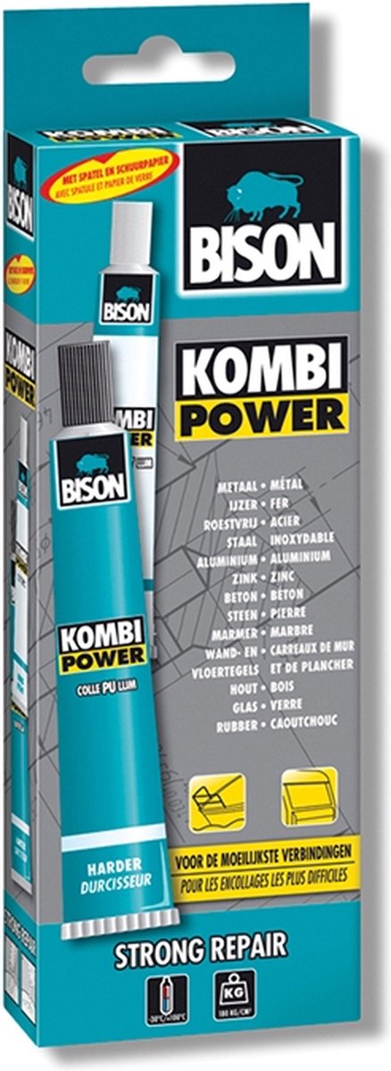 Bison Kombi Power Faltbox 65 ml, temperaturbeständig von -30°C und +100°C, für schwierigste Verbindungen, (seewasser-)beständig, Festigkeit von 180kg pro cm2