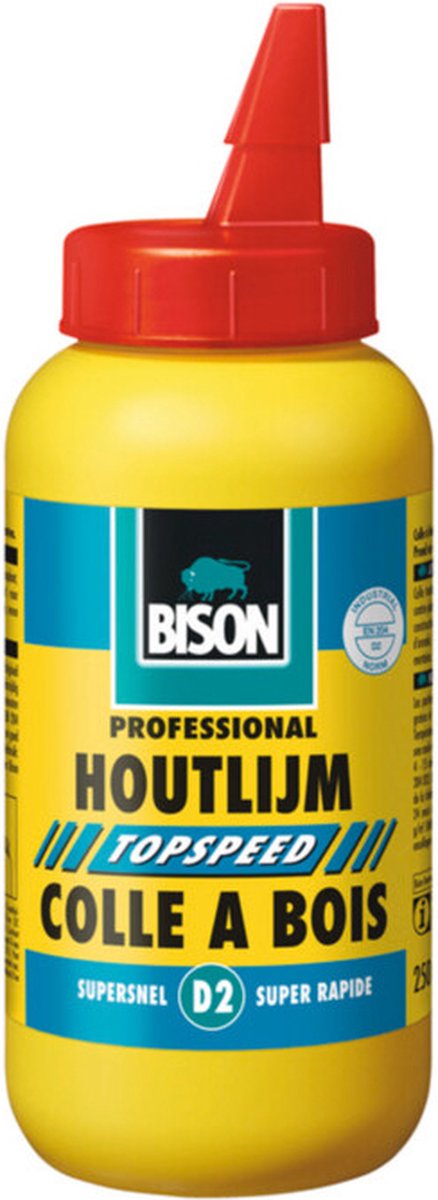 Bison Holzleim Topspeed 250 Gramm – hochwertiger, feuchtigkeitsbeständiger weißer Holzleim, trocknet transparent, lösungsmittelfrei, überstreichbar, D2, stärker als Holz