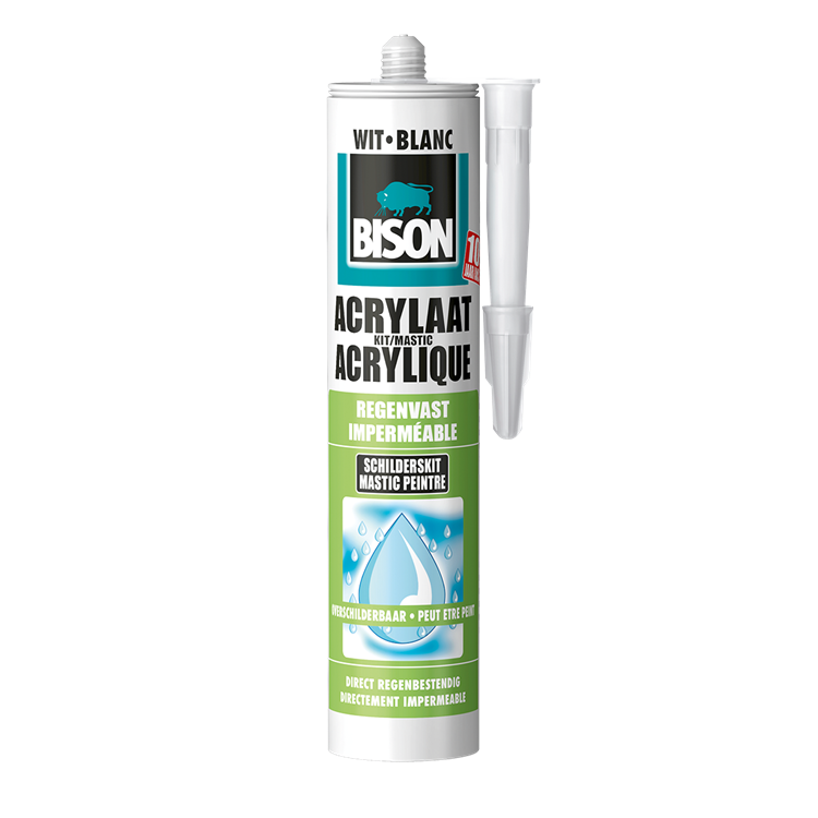 Bison acrylaatkit regenvast wit koker 300 ml - afdichtingskit voor het afdichten van voegen, naden, kieren en scheuren, overschilderbaar, strak afmesbaar