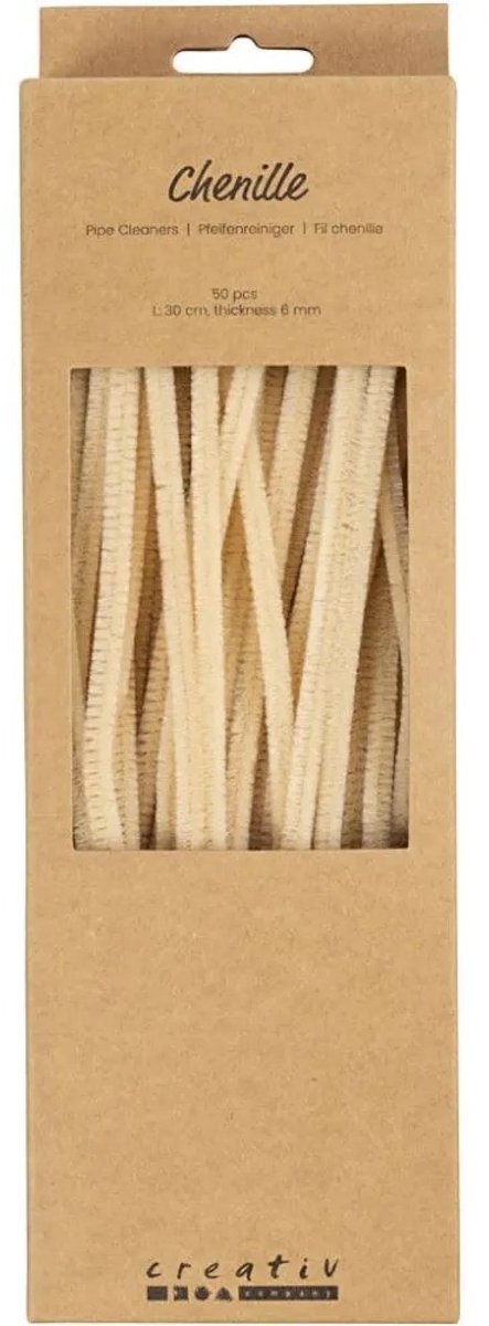 Creativ Company Chenille, L: 30 cm, Stärke 6 mm, beige, 50 Stück 1 Box