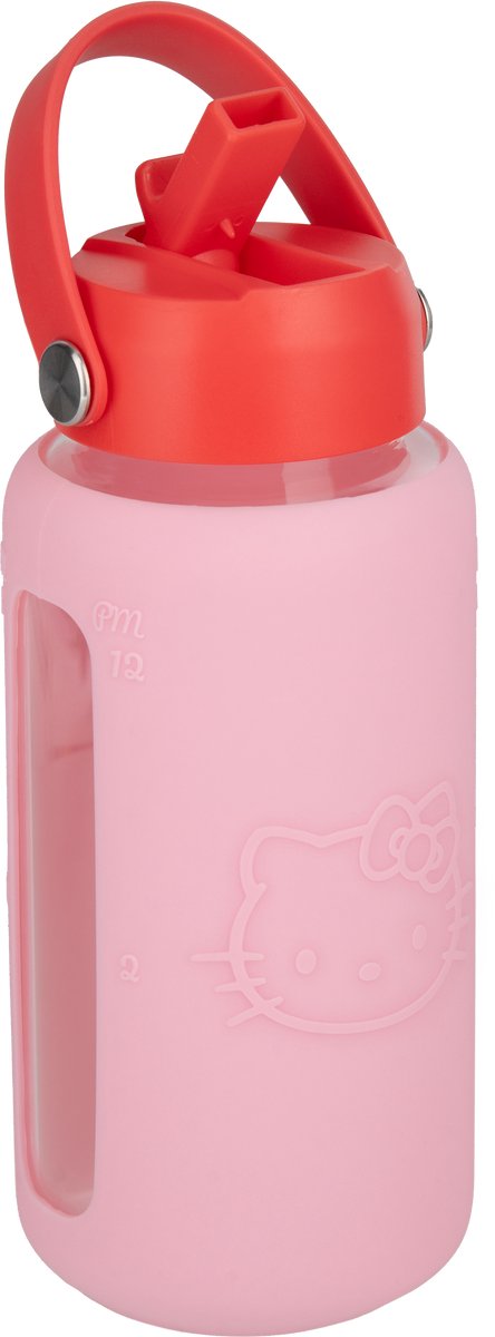 Paladone hello kitty waterfles glas 800 ml – met siliconen hoes en handvat