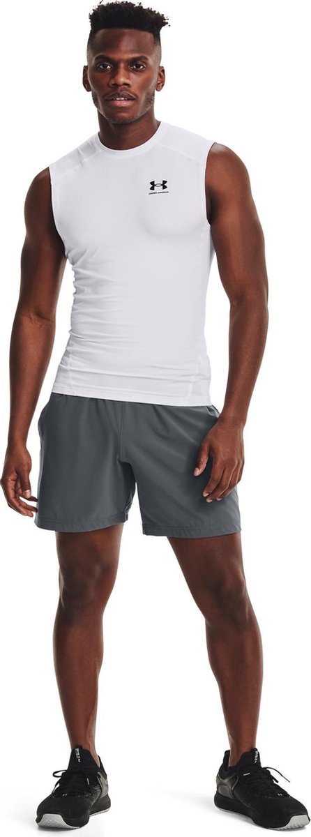 Under Armour UA HG Armour Comp SL-WHT Herren-Sportshirt – Weiß – Schwarz