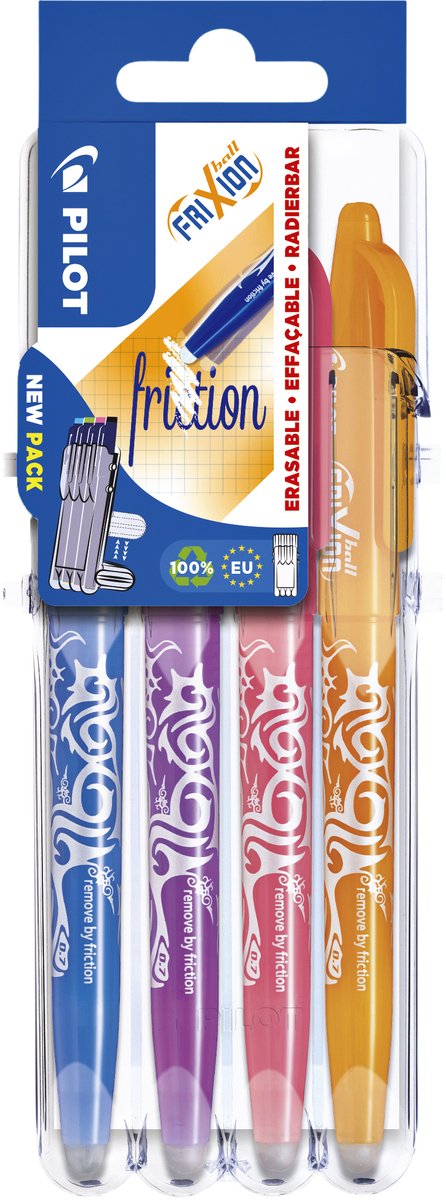Pilot Frixion – Tintenroller-Set – Himmelblau, Lila, Koralle, Aprikose, Orange – 4 Stück