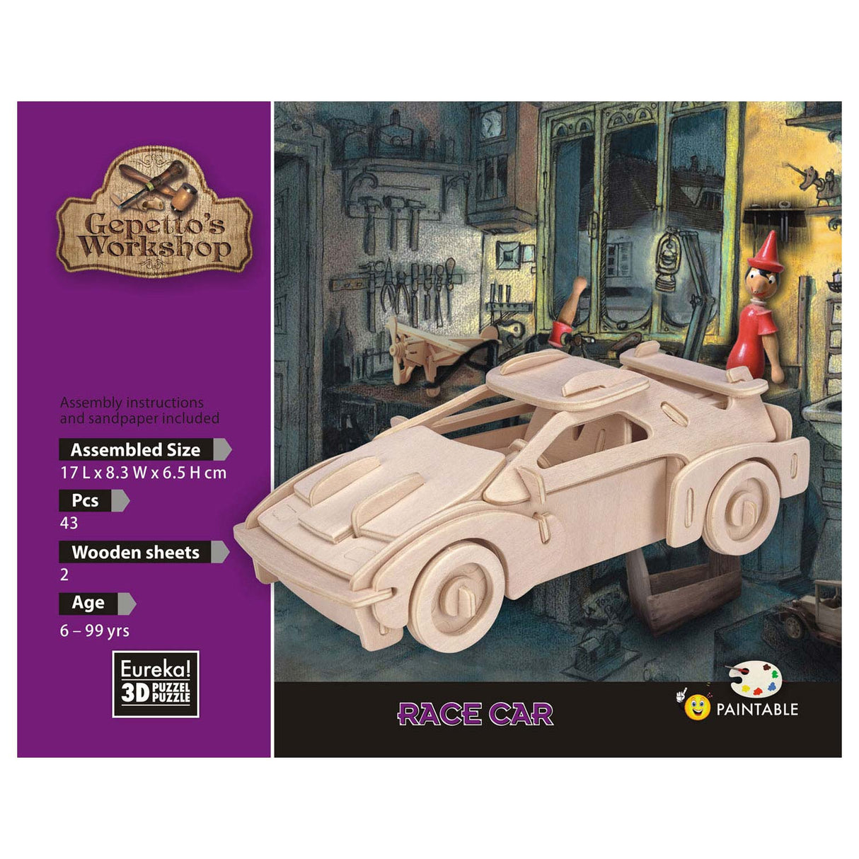 Eureka Gepetto's Workshop Holzbausatz 3D – Rennwagen
