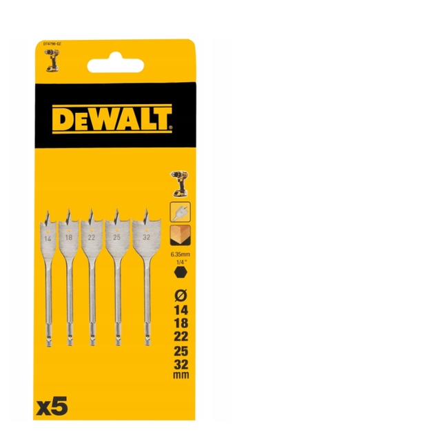 Dewalt boorset voor bladboor 5szt. 14, 18, 22, 25, 32mm hex 1 4