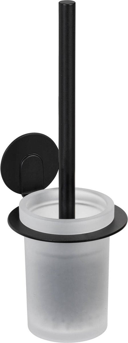 WENKO Turbo-Loc Toilettenbürstenhalter Bivio mattschwarzes Aluminium – WC-Bürste mit Halter – WC-Bürste mit Halter – selbstklebend – ohne Bohren