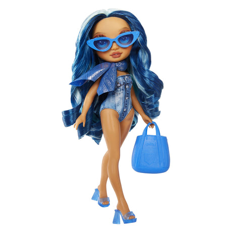Regenbogenfarbene Modepuppe im Schwimmstil – 28 cm – Skyler (blau)