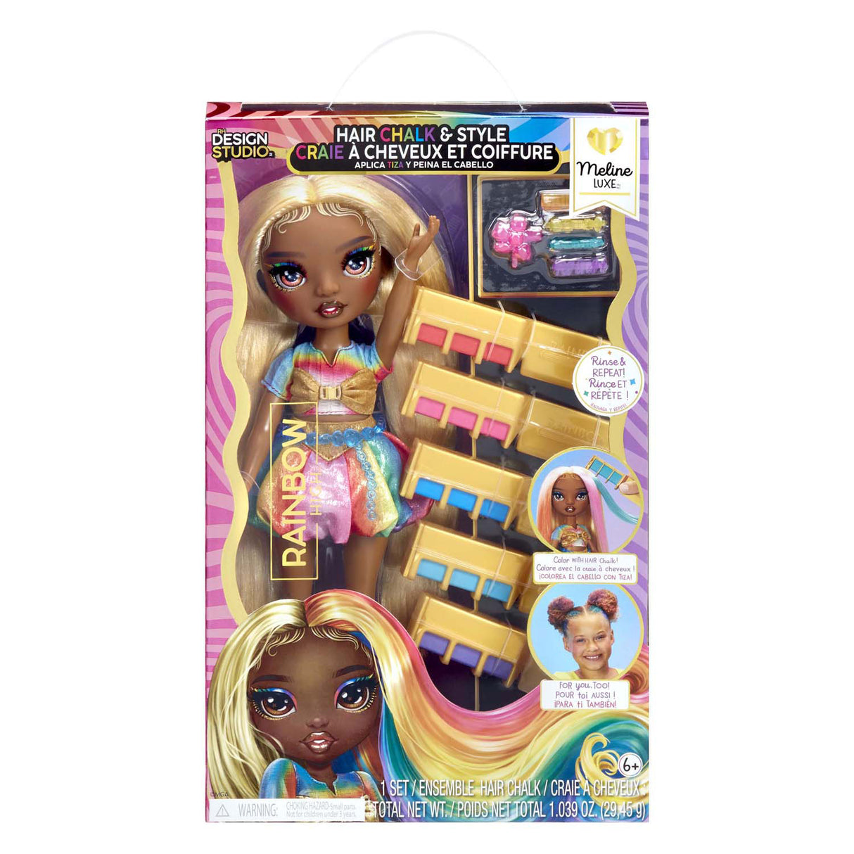 Mga Entertainment Regenbogen-High-Fashion-Puppe mit Haarkreide – Meline Gold