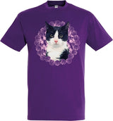 T-Shirt Katze schwarz weiß lila