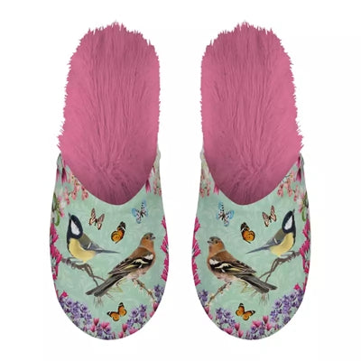 Pantoffel Gartenvögel grün rosa