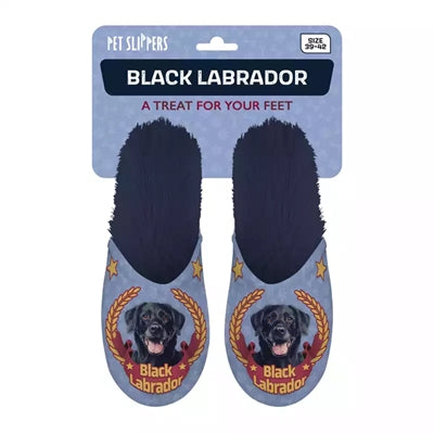 Slipper schwarz Labrador dunkelblau