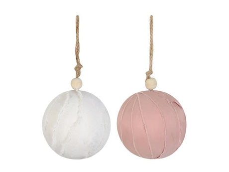 Dijk natural collections hang ornament texiel met touw ã˜9x9cm 2assorti kleuren rose of wit