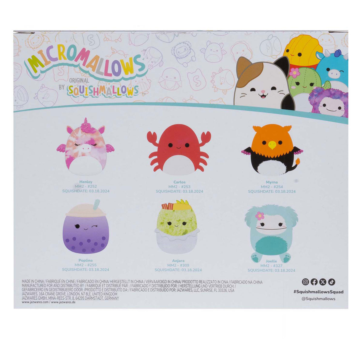 Squishmallows kuschelige Plüsch-Mikromallows – Myrnam Henley, Carlos, Anjara, Joelle, Poplina, 6er-Pack