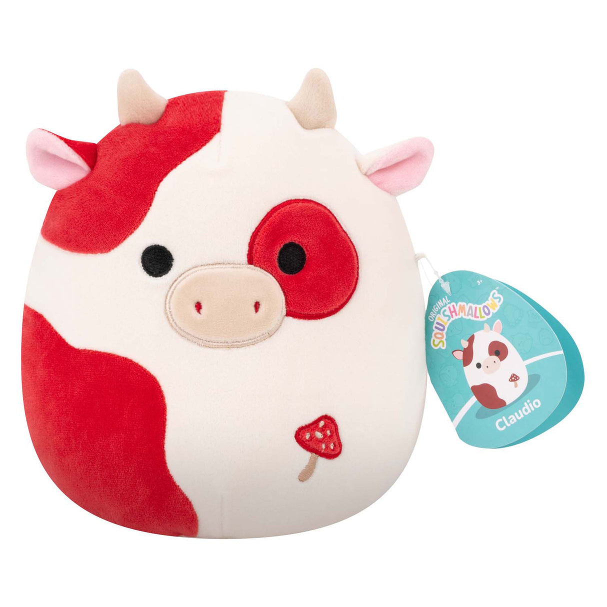 Jazwares Squishmallows Kuscheltier Plüsch – Claudio die rote Pilzkuh – 19 cm