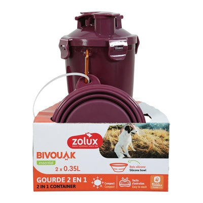 Zolux BVK 2in1 Reiseset Flasche mit Futternapf und Trinknapf rot