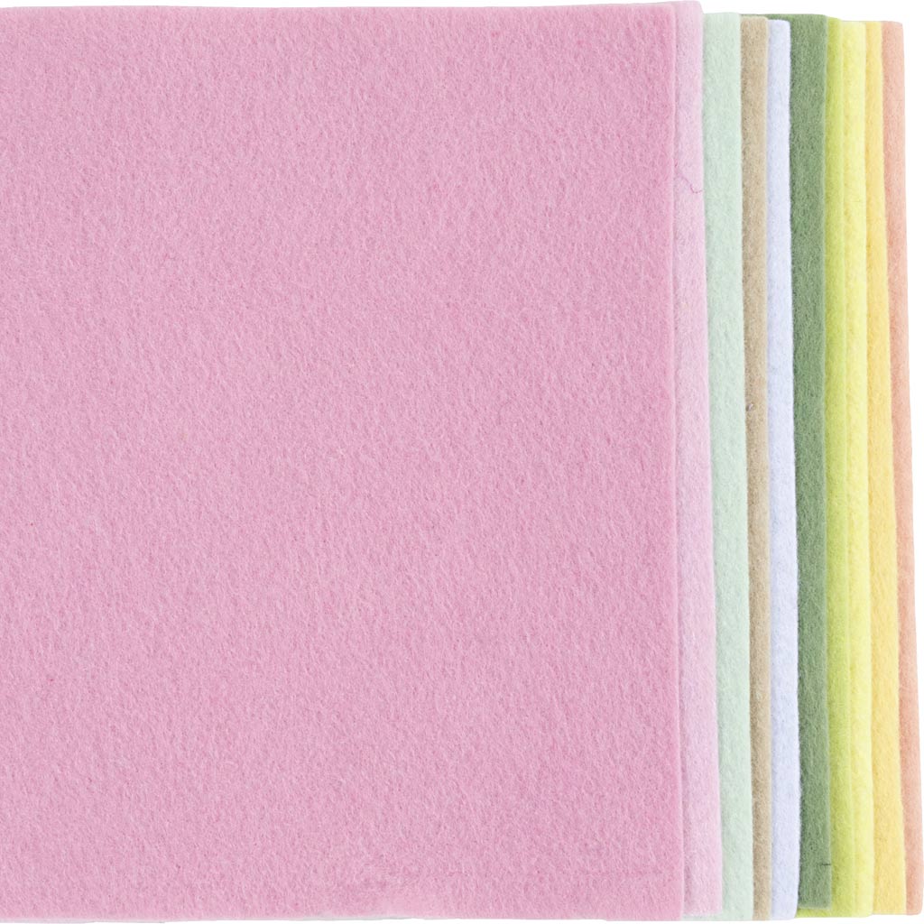 Creativ Company Hobbyfilz, A4, Blatt 210x297 mm, Stärke 2 mm, Pastellfarben, 10 Stück 1 Karton