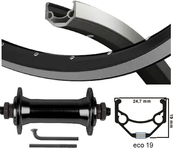 Kgs Vorderrad 28 Zoll (622) Zac Eco 19 Black Silver Dropout-Nabe
