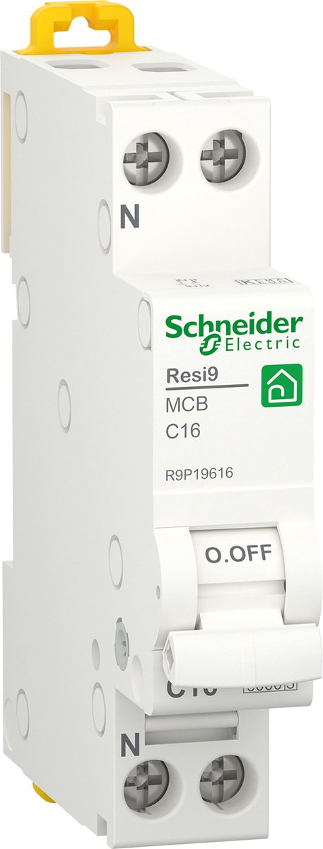 Schneider electric resi9 - installatieautomaat - 1p+n - 16a - c-karakteristiek - 6000a