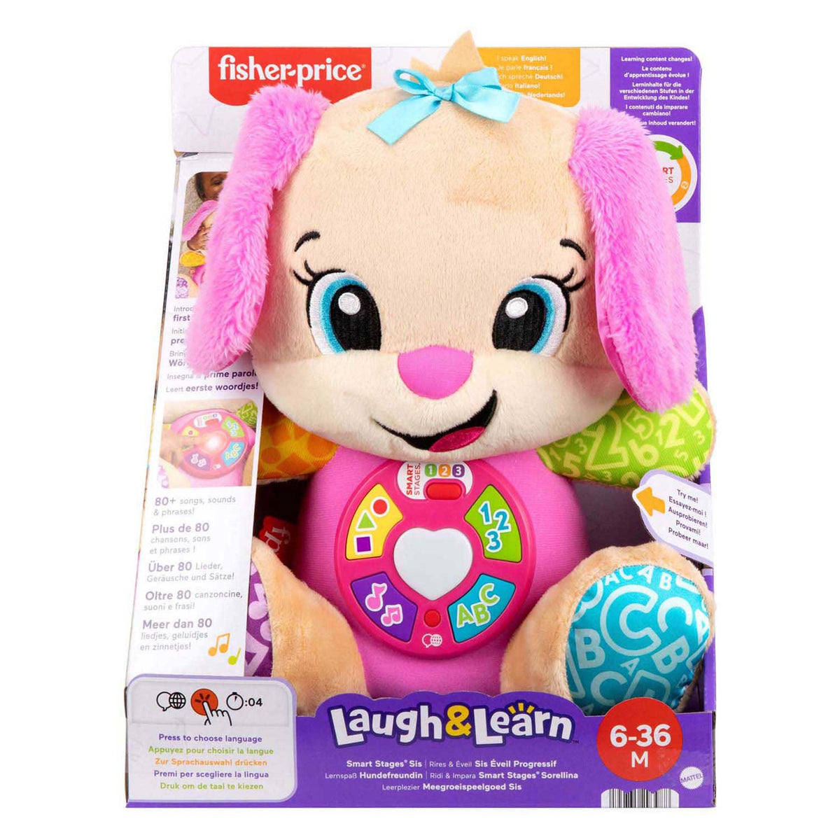 Lernspaßiges, mitwachsendes Schwesterspielzeug von Fisher-Price – rosa musikalisches Kuscheltier