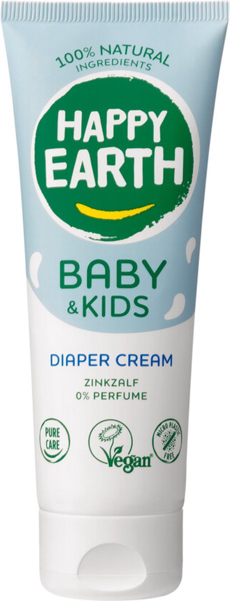 Happy earth zink billencrème - baby kids - 100% natuurlijk - parfumvrij - met zinkoxide - geschikt vanaf de geboorte - 75 ml