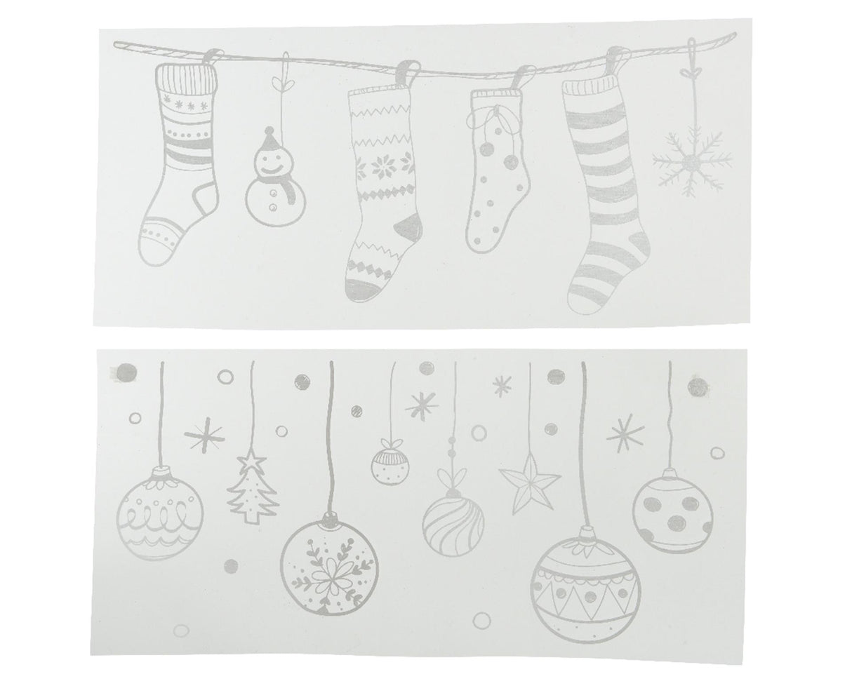 Decoris raamdecoratie kerstsokken kerstballen pvc wit 23x49cm