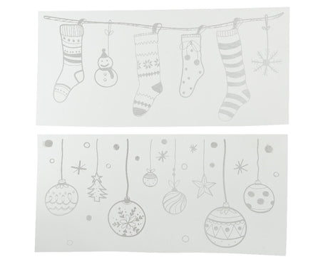 Decoris raamdecoratie kerstsokken kerstballen pvc wit 23x49cm
