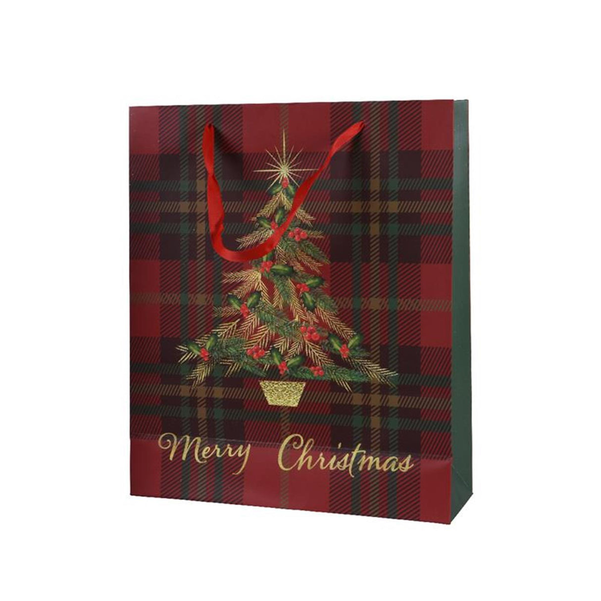 Decoris Geschenktüte Weihnachtsbaum rot aus 100% FSC-Papier 8x18x24cm