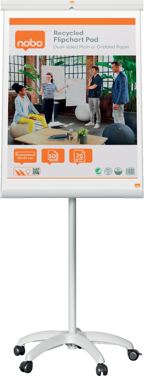 Nobo Premium Plus mobiles Flipchart aus Stahl – magnetisches Whiteboard – 70 x 100 cm – weiß